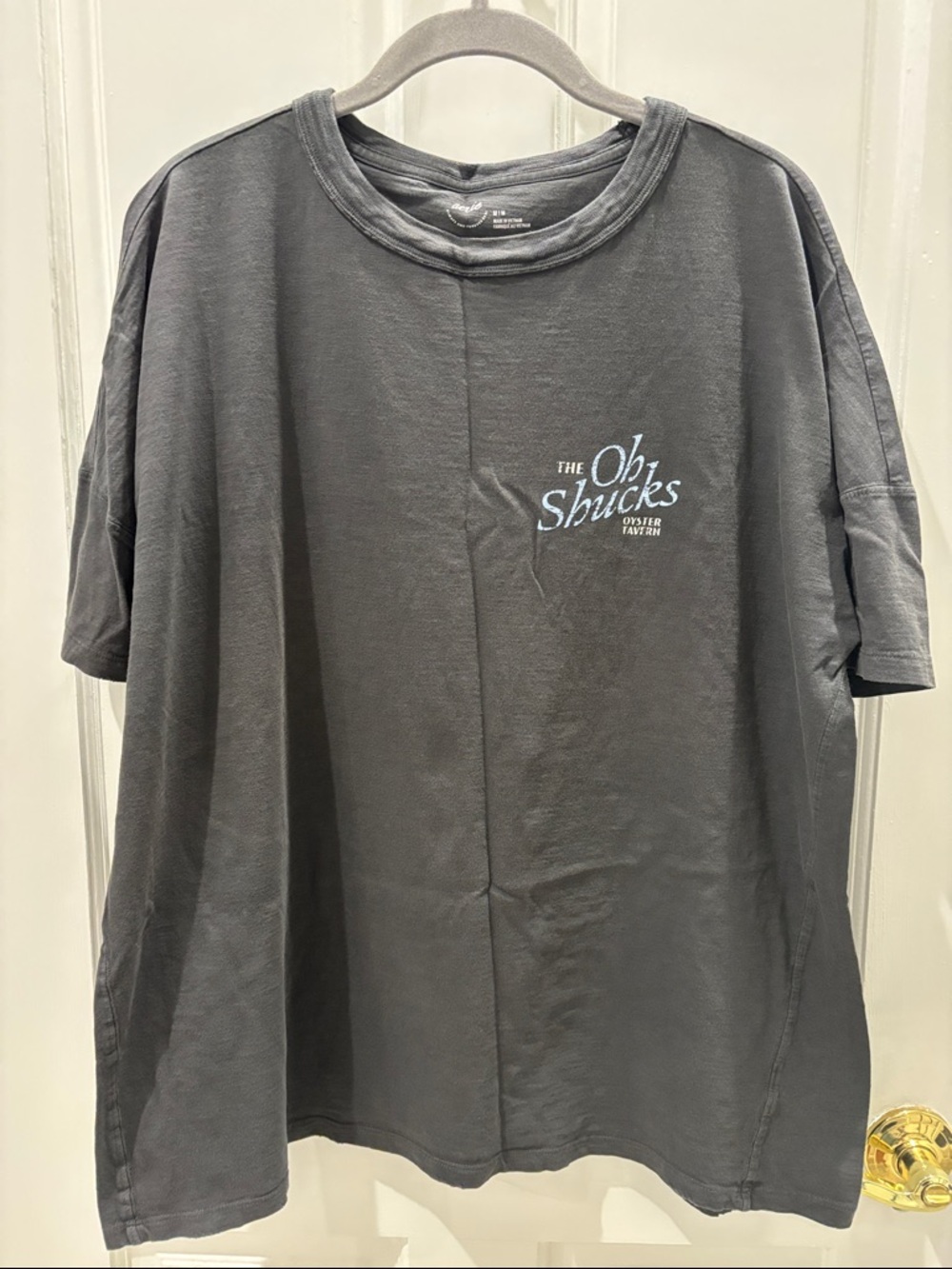 aerie Short-Sleeve Graphic Tee in Charcoal with Light Blue Logo